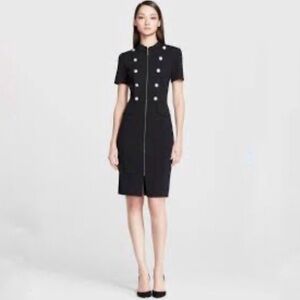 St. John Milano Military Black Button Midi Dress Short Sleeve, Size 6